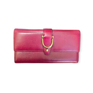 Gucci Plum Burgundy Leather Wallet with Gold Horseshoe Spur Clasp Authentic